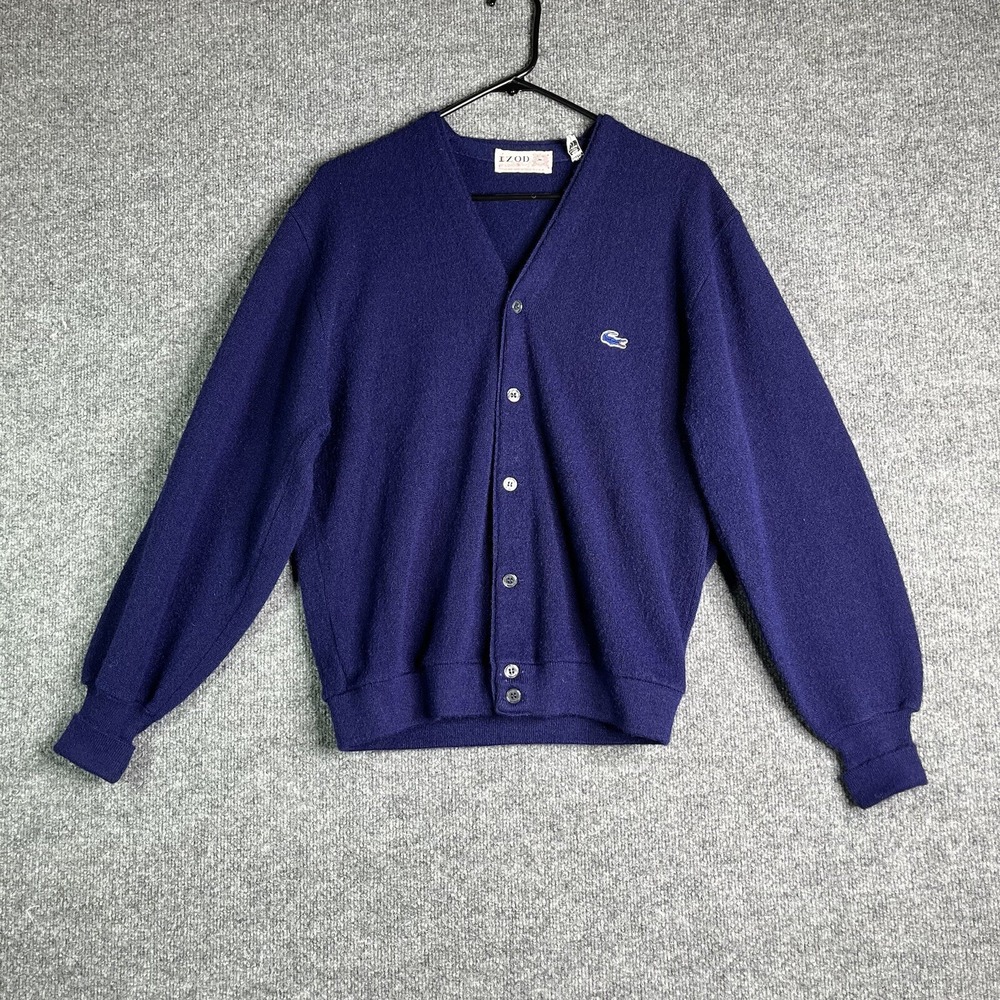 Vintage 70s IZOD Of London Lacoste Knit Cárdigan Men's Large Blue
